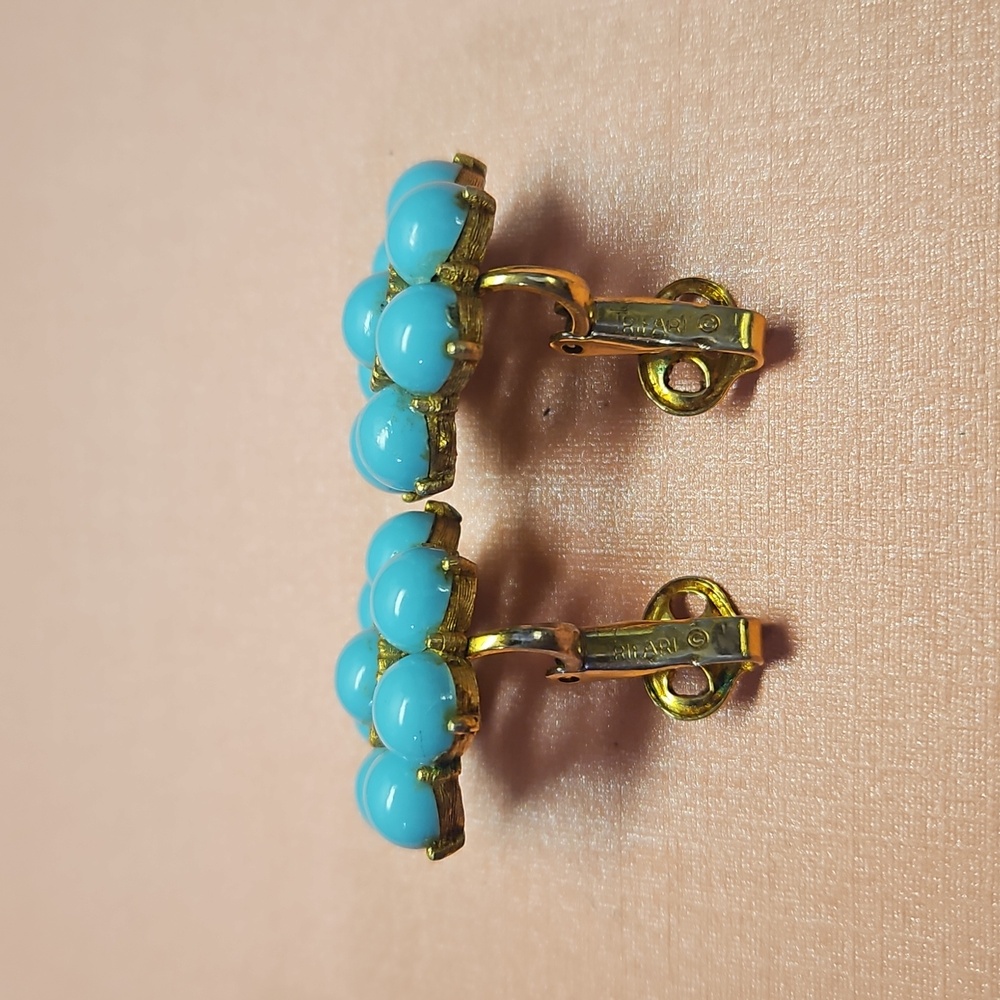 Elegant Gold and Blue Floral Earrings - Picture 10 of 10